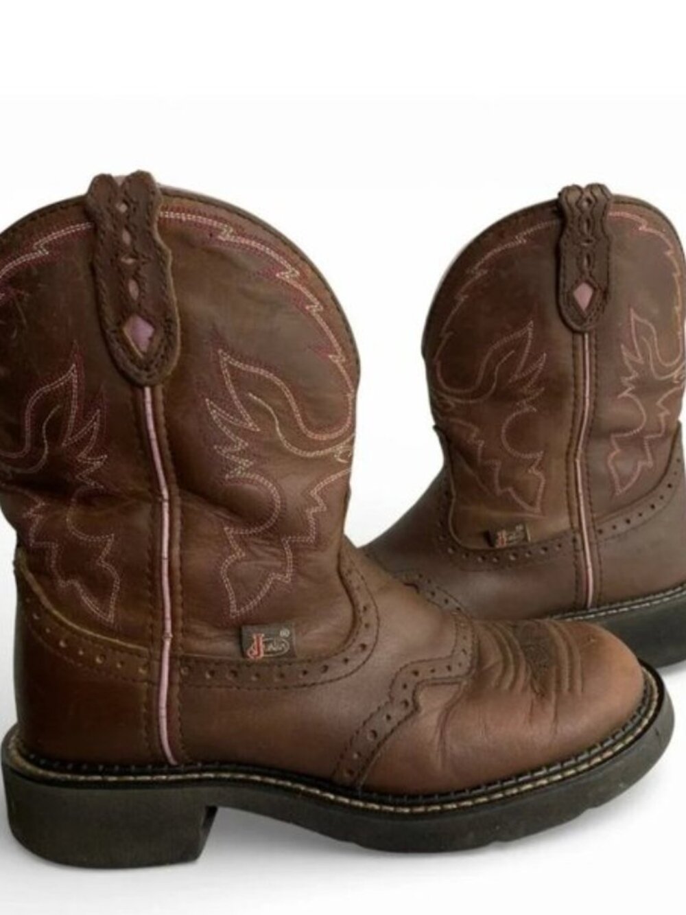 Justin Gypsy Gemma Brown Pink Shorty Leather Western Cowgirl Boots Women's 6.5 B